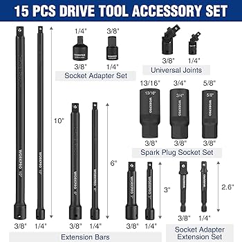 WORKPRO 15-Piece Drive Tool Accessory Set, Includes Socket